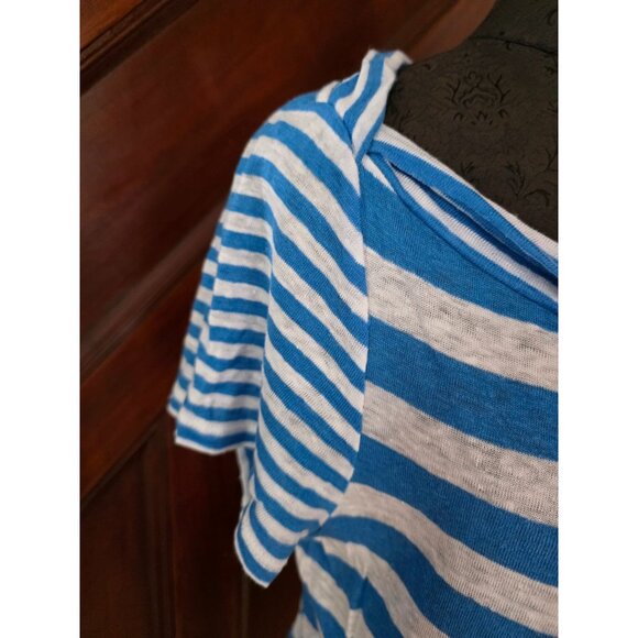 Lauren Ralph Lauren Blue/White Linen Striped Boatneck T-Shirt L Womens - Picture 3 of 8
